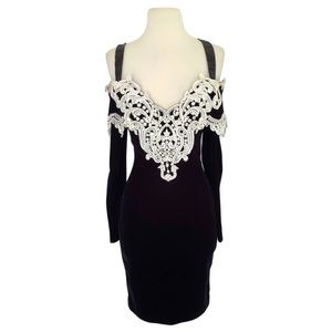 80s/90s Scott McClintock Black Velvet Off the Shoulder Dress 4